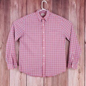 Faherty Mens Medium Pink Blue White Plaid Long Sleeve Button Up Shirt Cotton
